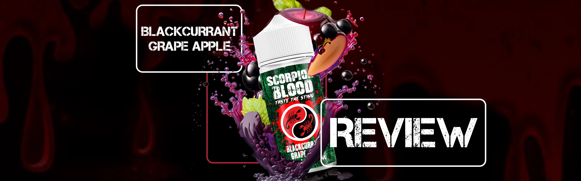 A bottle of Scorpion Blood Blackcurrant Grape Apple with the word Review