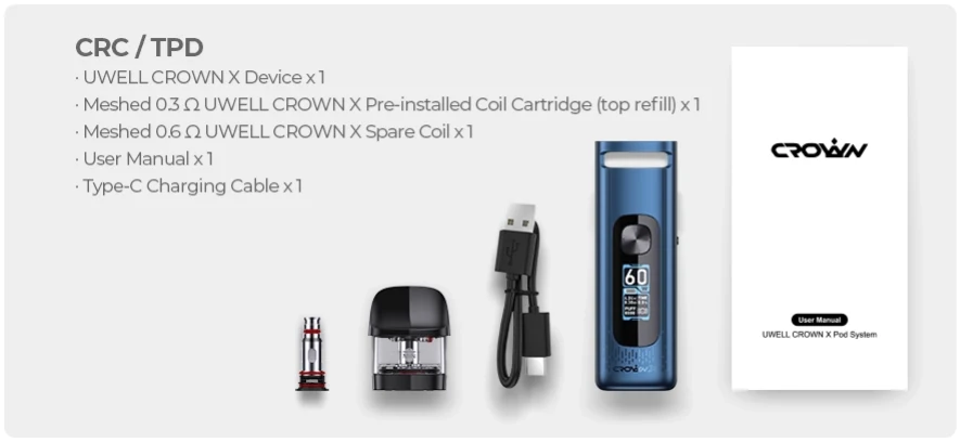 uwell crown x pod vape kit contents