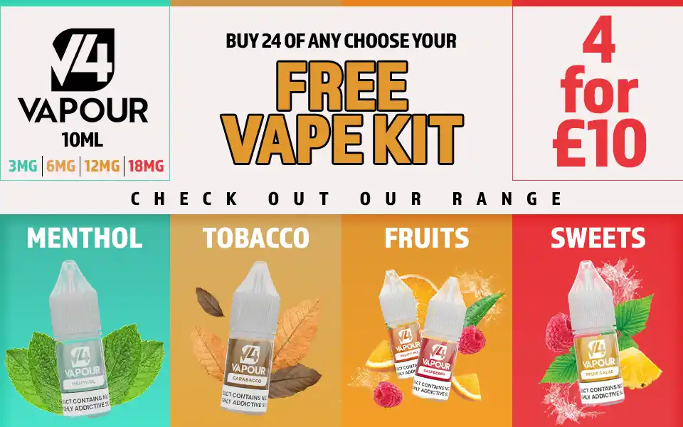 V4 Vapour free kit when buy 24 bottles of vape juice