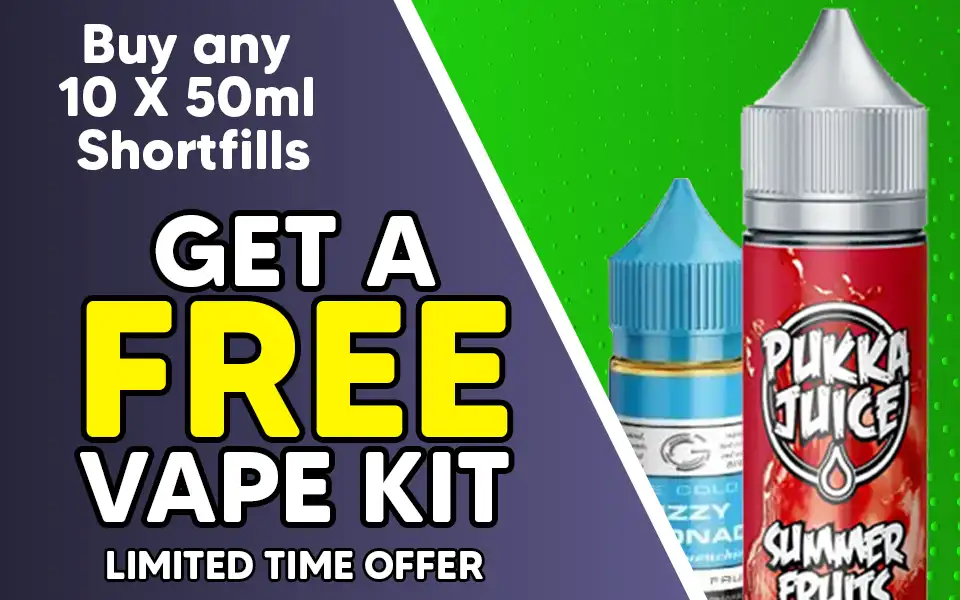 Get a free vape kit with 10 shortfill vape liquids from this range