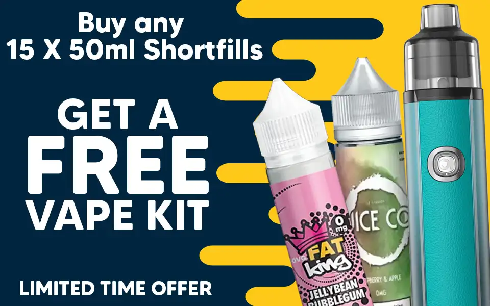 Get a free vape kit with 15 shortfill vape liquids from this range