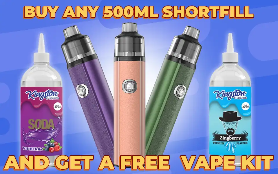 Get a free vape kit with any 500ml shortfill vape liquid