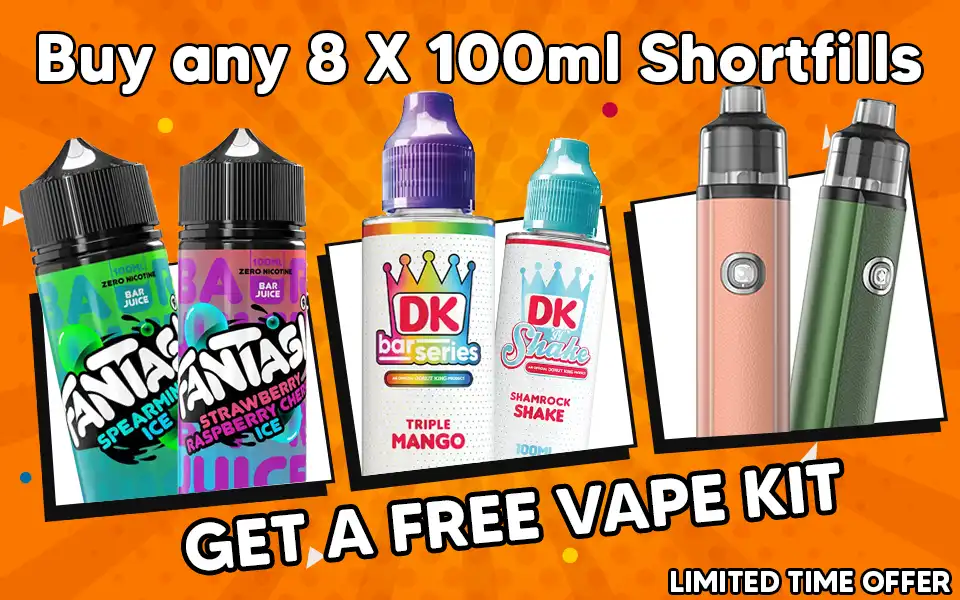 Get a free vape kit with 8 shortfill vape liquids from this range