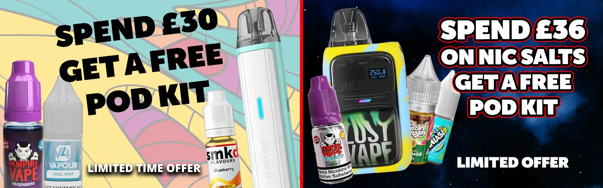 Get A free vape kit when buying 10ml vape liquids or Nic Salts.