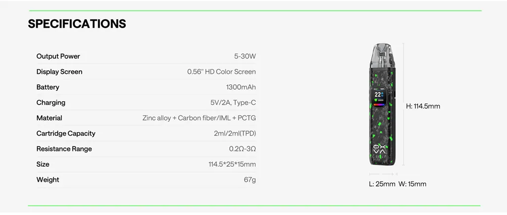 OXVA XLIM Pro DNA Specifications