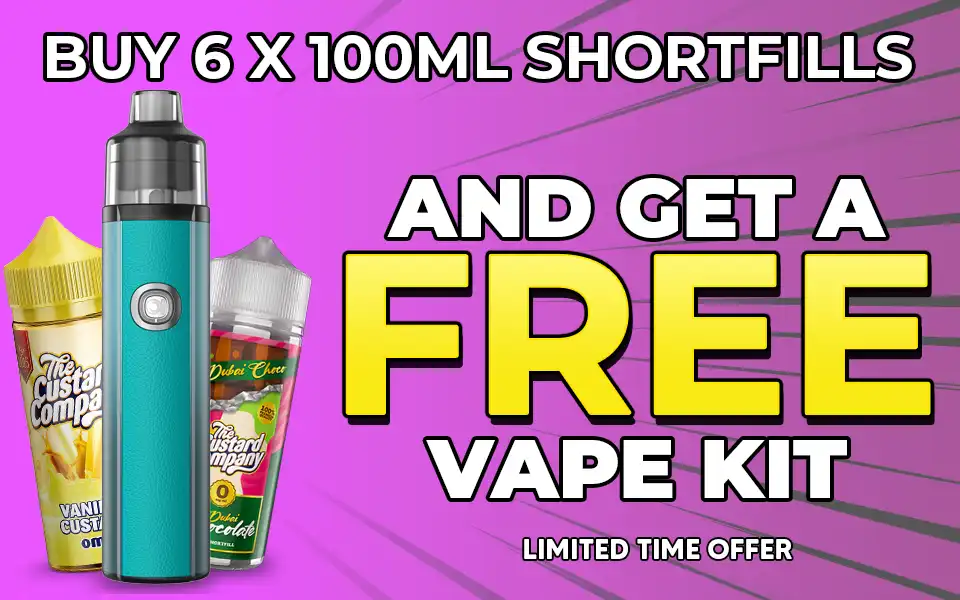 Get a free vape kit with 6 shortfill vape liquids from this range