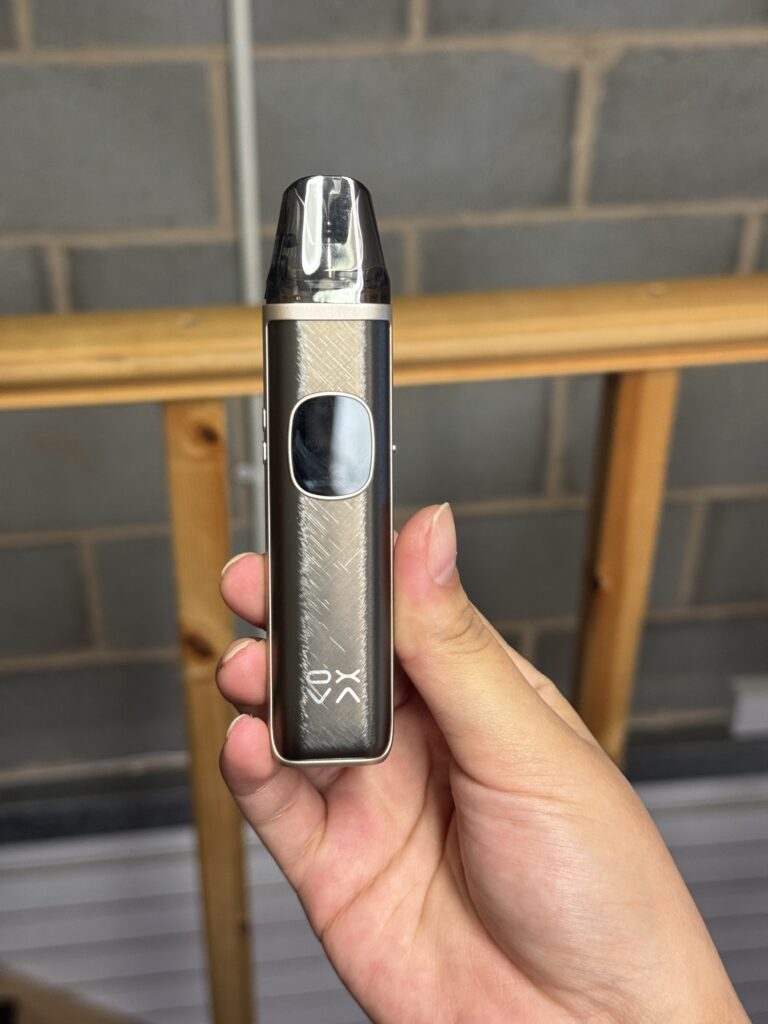 The OXVA XLIM Pro 2 DNA Kit showing how big it is in the hand.
