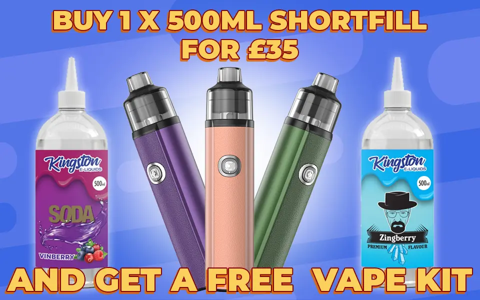 Spend £35 on 1 x 500ml shortfill and get a free vape kit