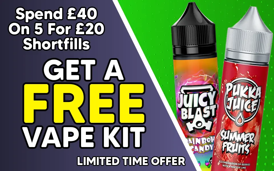 Spend £40 on the 5 for £20 50ml range and get a free vape kit
