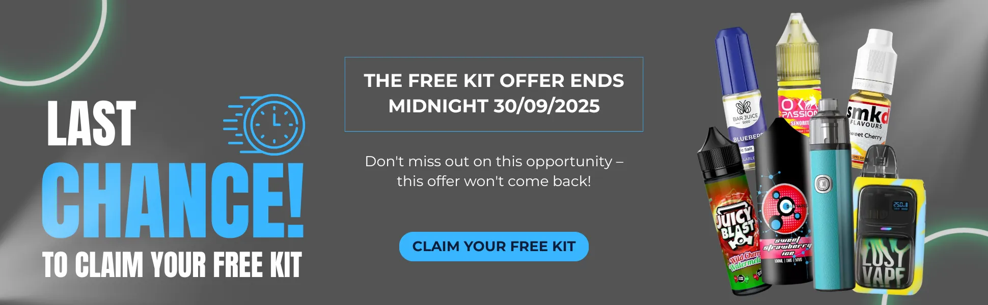 Get A free vape kit on all our vape liquids and nic salts