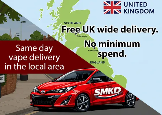 Same Day Delivery and Free UK wide vape delivery.